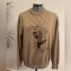 Vintage Superior golf 100% wool sweater with cartoon embroidery